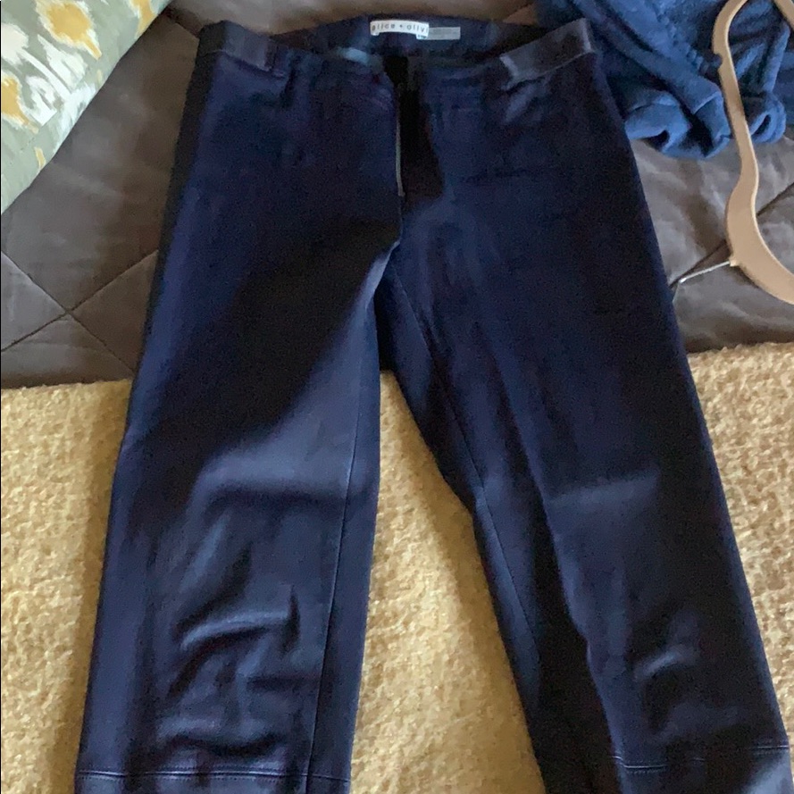 Navy Leather Skinny Pants